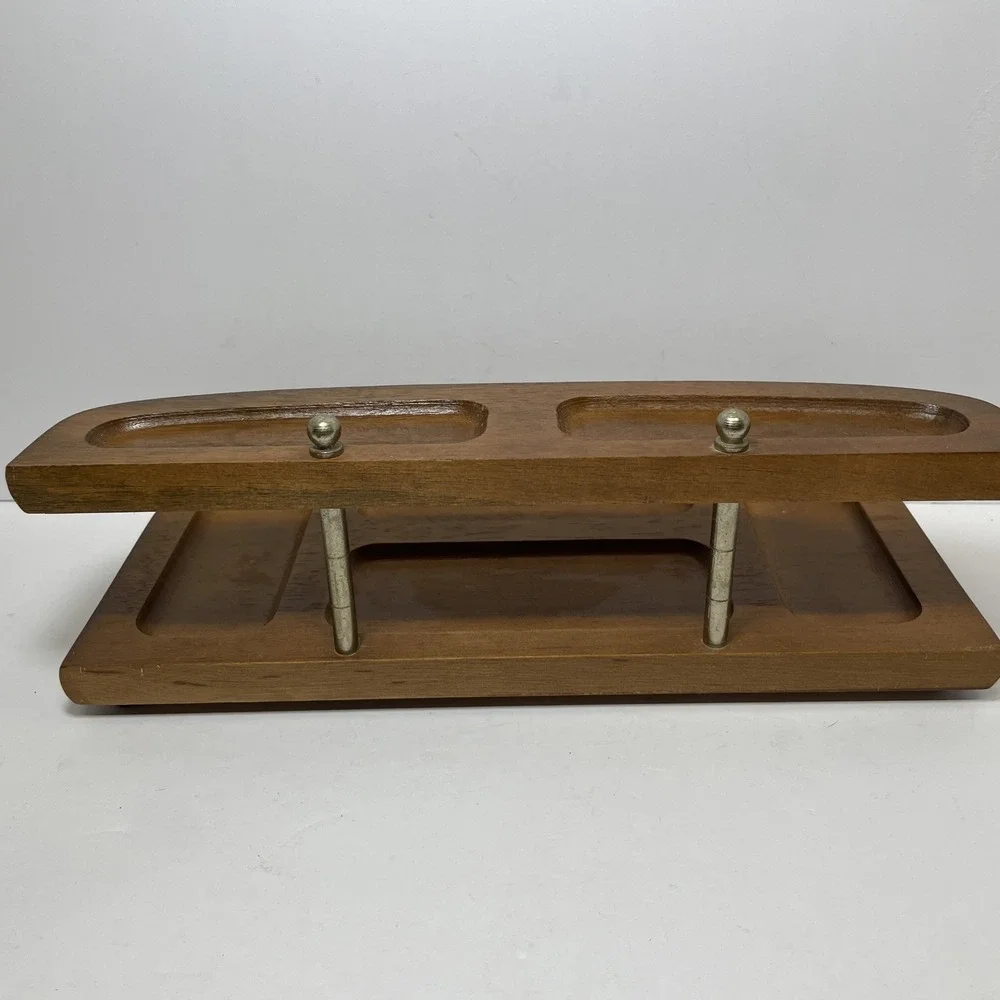 Vintage Mid Century Two Tiered Wood Valet 12